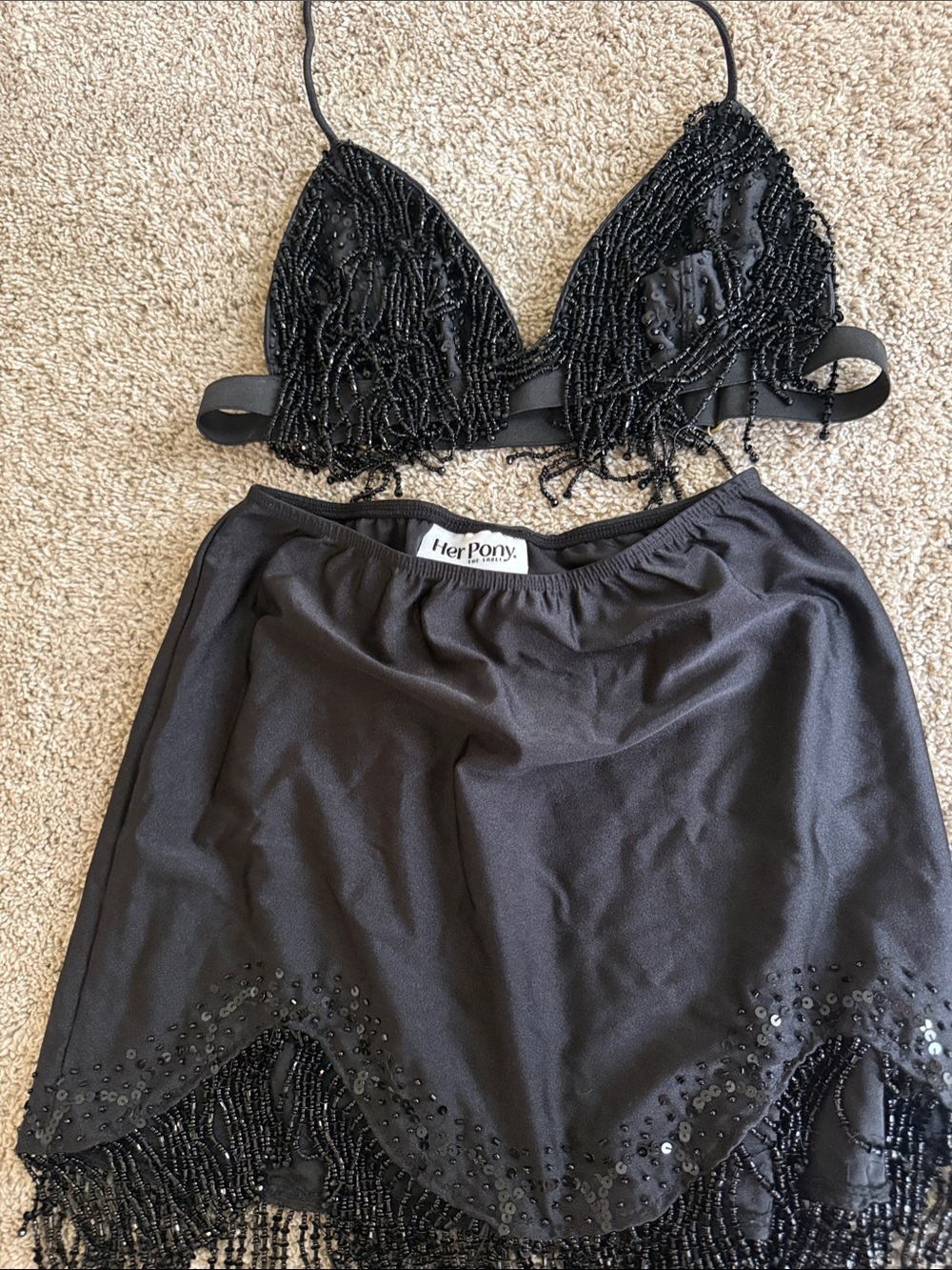 Her Pony Black Beaded Fringe Skirt - Elegant Evening Wear
